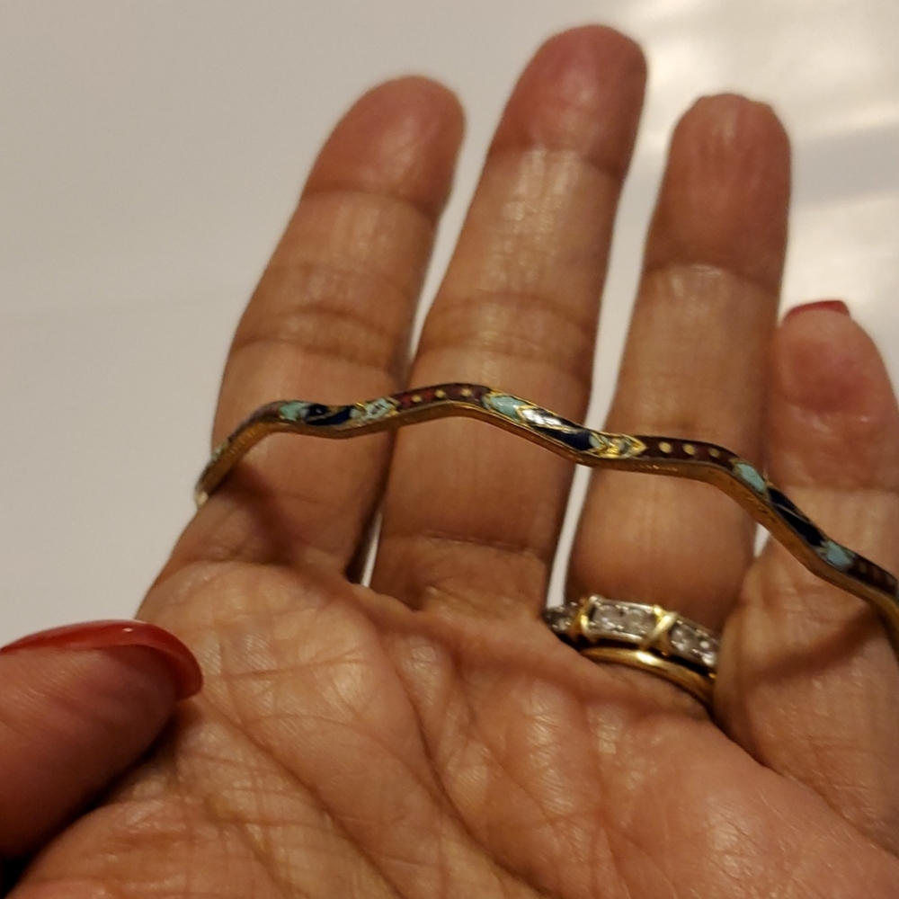 Bracelet, Artisan made,Enamel inlaid brass.